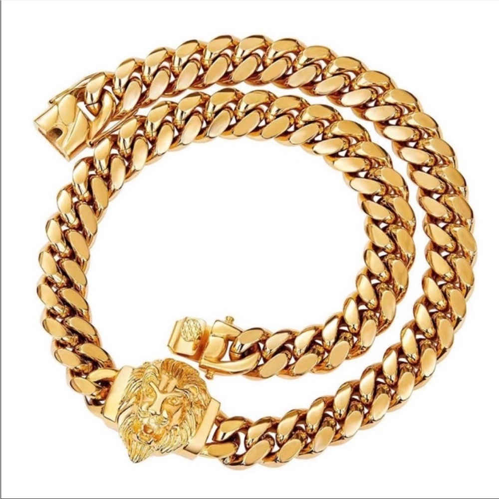 18k Gold Plated Lion Cuban Link Chain Necklace * NEW*